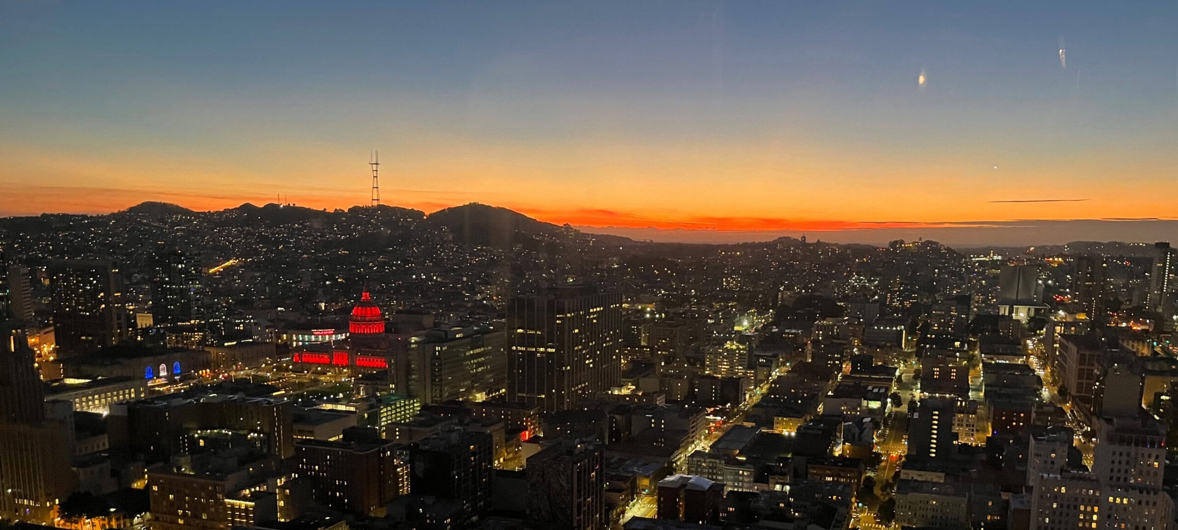 A sunset over a city.