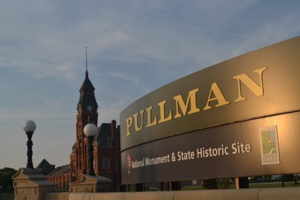 The entrance sign at Pullman National Historic Park