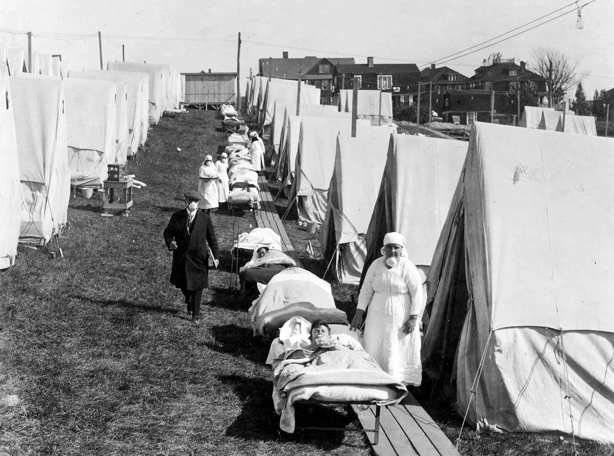 This field hospital was constructed in Brookline, Massachusetts, during the 1918 influenza epidemic. The coronavirus pandemic has led to similar emergency measures, such as the field hospital erected in New York City’s Central Park in April. And it’s unclear what lasting impact this crisis will have on the American health care system.